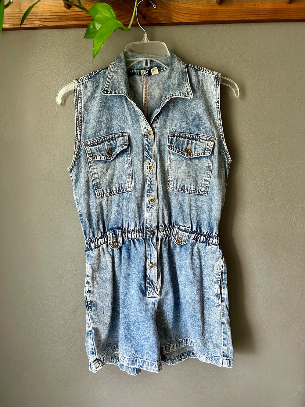 Vintage 80’s Acid Washed Denim Shorts Jumpsuit Pinot Noir Sleeveless Streetwear